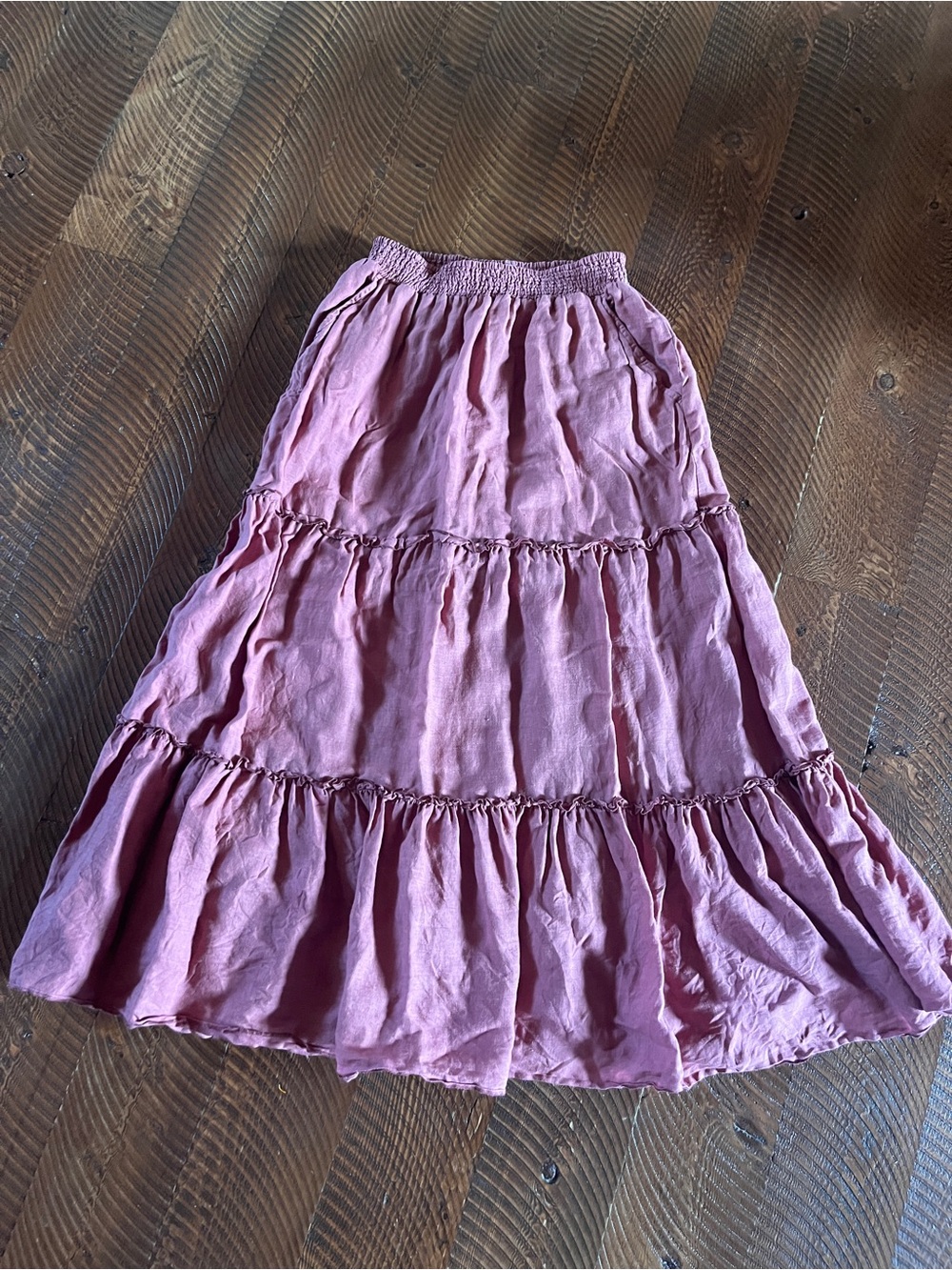 Rachel Zoe Skirt Womens XS Linen Tiered Maxi Dusty Rose Smocked